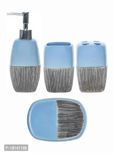 Goodhomes Ceramic Colorful Bathroom Set (Set of 1pc Each Soap Dispenser, Soap Dish, Tumbler & Toothbrush Holder), JY1322-BLUE-thumb2