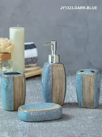 Goodhomes Ceramic Colorful Bathroom Set (Set of 1pc Each Soap Dispenser, Soap Dish, Tumbler & Toothbrush Holder), JY1323-DARK-BLUE-thumb4