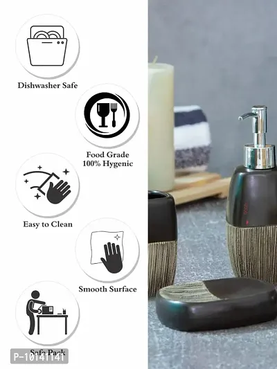 Goodhomes Ceramic Colorful Bathroom Set (Set of 1pc Each Soap Dispenser, Soap Dish, Tumbler & Toothbrush Holder), JY1322-BLACK-thumb4