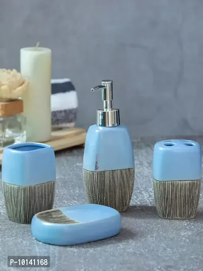 Goodhomes Ceramic Colorful Bathroom Set (Set of 1pc Each Soap Dispenser, Soap Dish, Tumbler & Toothbrush Holder), JY1322-BLUE