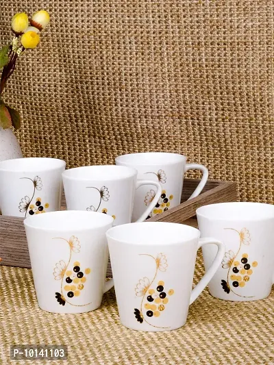 Bone China Tea Cups/Coffee Mugs with Real Gold Design (Set of 6 Mugs), (180 ML). (Made in India), White