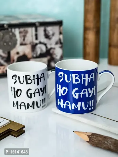 Goodhomes Fine Bone China Tea Cups/Coffee Mugs with Fun Wordings (Set of 2 Cups). (Made in India), White (ZOEMM116-117-2)