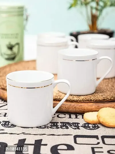 SONAKI Bone China Tea Cups/Coffee Mugs with Real Gold Line (White) -140 ml -Set of 6 Mugs (SMI-S-H001-GL)