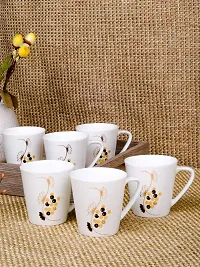 Bone China Tea Cups/Coffee Mugs with Real Gold Design (Set of 6 Mugs), (180 ML). (Made in India), White-thumb3