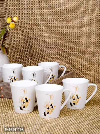 Bone China Tea Cups/Coffee Mugs with Real Gold Design (Set of 6 Mugs), (180 ML). (Made in India), White-thumb4