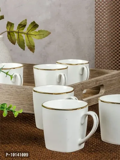 SONAKI Bone China Tea Cups/Coffee Mugs with Real Gold Line, Small , White -Set of 6