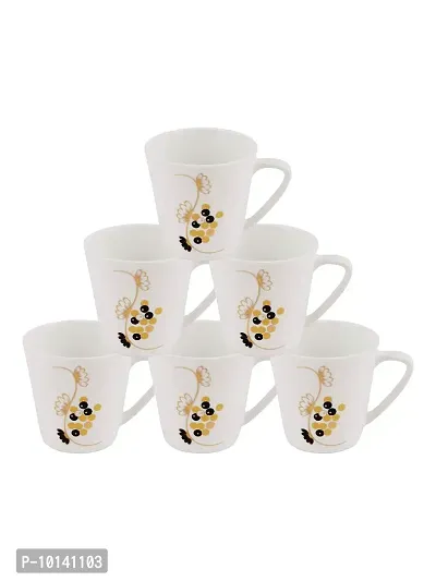 Bone China Tea Cups/Coffee Mugs with Real Gold Design (Set of 6 Mugs), (180 ML). (Made in India), White-thumb2