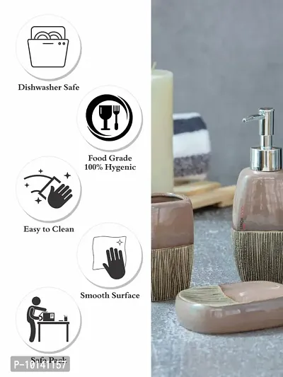 Goodhomes Ceramic Colorful Bathroom Set (Set of 1pc Each Soap Dispenser, Soap Dish, Tumbler & Toothbrush Holder), JY1322-BROWN-thumb4