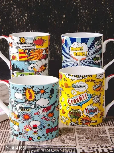 GOODHOMES Bang ! Bang ! Bone China Mug Set - Made in India (Multicolour) -4 Pieces