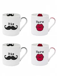 Goodhomes Fine Bone China Tea Cups/Coffee Mugs with His n Her Print (Set of 4 Cups). (Made in India)-thumb1