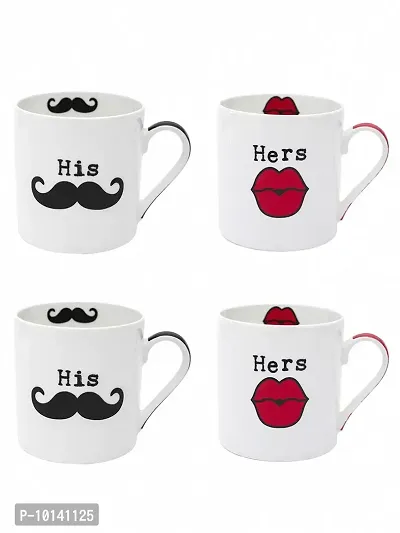 Goodhomes Fine Bone China Tea Cups/Coffee Mugs with His n Her Print (Set of 4 Cups). (Made in India)-thumb2