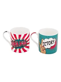 GOODHOMES Fine Bone China Tea Cups/Coffee Mugs with Slogan (Set of 2 Cups). (Made in India), Multicolor (ZOE-MM-19-111)-thumb1