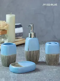 Goodhomes Ceramic Colorful Bathroom Set (Set of 1pc Each Soap Dispenser, Soap Dish, Tumbler & Toothbrush Holder), JY1322-BLUE-thumb4