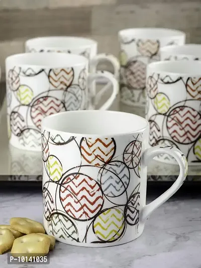 Bone China Tea Cups/Coffee Mugs with Geometric Design (Set of 6 Mugs). (Made in India)-thumb0