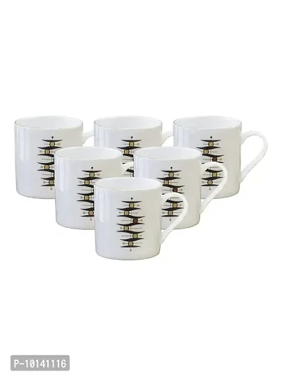 SONAKI Bone China Tea Cups/Coffee Mugs with Real Gold Design (Set of 6 Mugs). (Made in India), White-thumb2