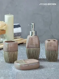 Goodhomes Ceramic Colorful Bathroom Set (Set of 1pc Each Soap Dispenser, Soap Dish, Tumbler & Toothbrush Holder), JY1322-BROWN-thumb4