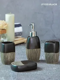 Goodhomes Ceramic Colorful Bathroom Set (Set of 1pc Each Soap Dispenser, Soap Dish, Tumbler & Toothbrush Holder), JY1322-BLACK-thumb4
