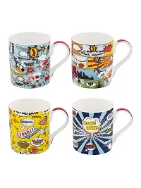 GOODHOMES Bang ! Bang ! Bone China Mug Set - Made in India (Multicolour) -4 Pieces-thumb1