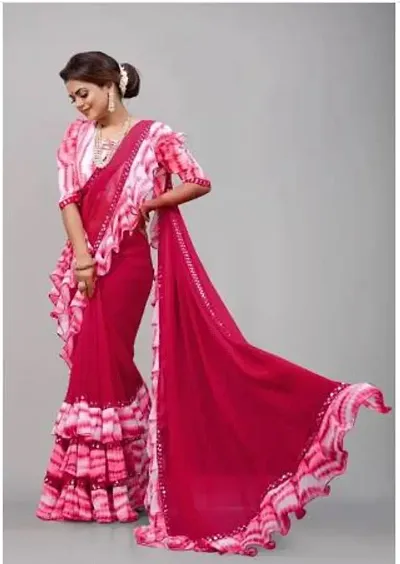 Bollywood Ruffle Shibori Print Sarees With Blouse Piece