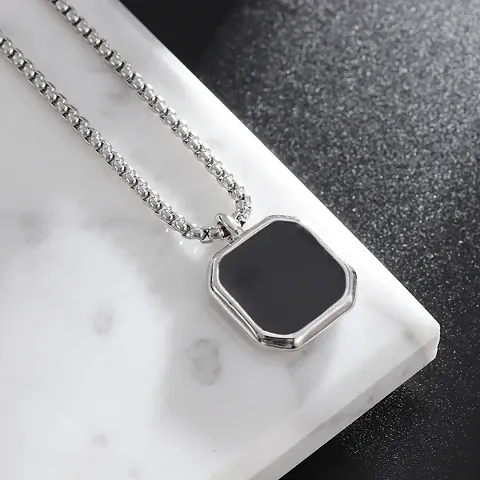 Fashion Frill Men's Jewellery Silver Chain For Men Boys Geometric Stainless Steel Black Silver Locket Pendant Necklace Chain For Men Boys Anniversary Gift For Husband Birthday Gift Chains Jewellery