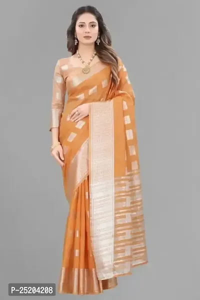 PT'Z Women's Jacquard Woven Silk Saree With Unstich Blouse Piece (P-T-201) (orange)-thumb2