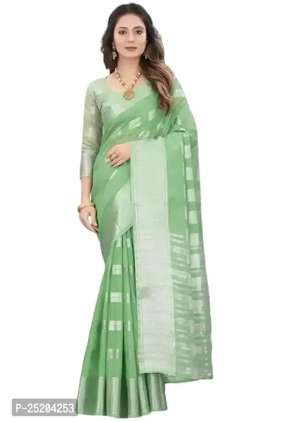 PT'Z Women's Jacquard Woven Silk Saree With Unstich Blouse Piece (P-T-201) (pista)