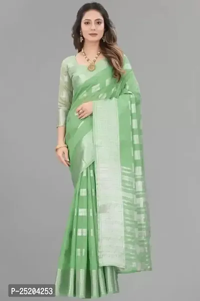 PT'Z Women's Jacquard Woven Silk Saree With Unstich Blouse Piece (P-T-201) (pista)-thumb2