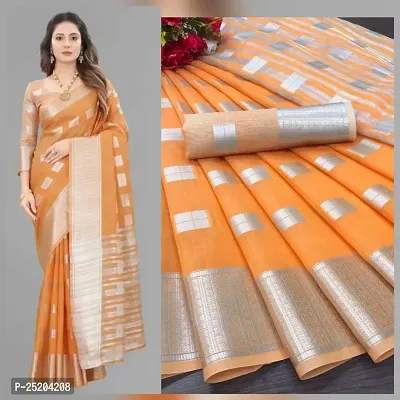 PT'Z Women's Jacquard Woven Silk Saree With Unstich Blouse Piece (P-T-201) (orange)-thumb3