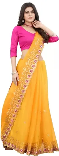 Fancy Net Saree Embroidered Work And Blouse-thumb2