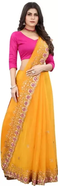 Fancy Net Saree Embroidered Work And Blouse-thumb1