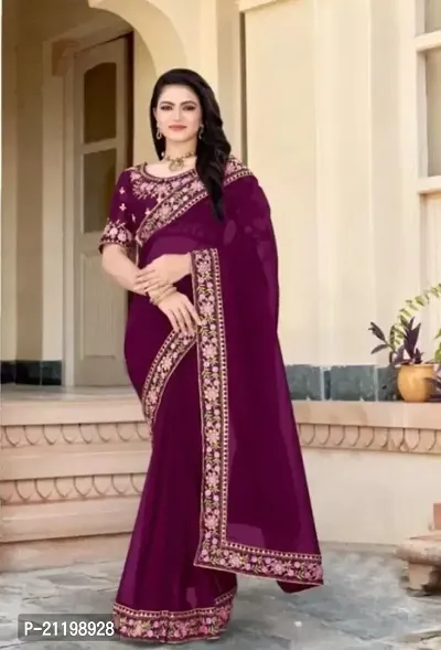 New Fancy Georgette Embroidery Work Lace Saree With Blouse-thumb0