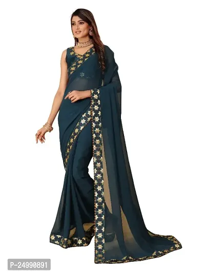 New Fancy Georgette Embroidery work Lace Saree With Blouse-thumb0