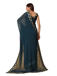 New Fancy Georgette Embroidery work Lace Saree With Blouse-thumb1