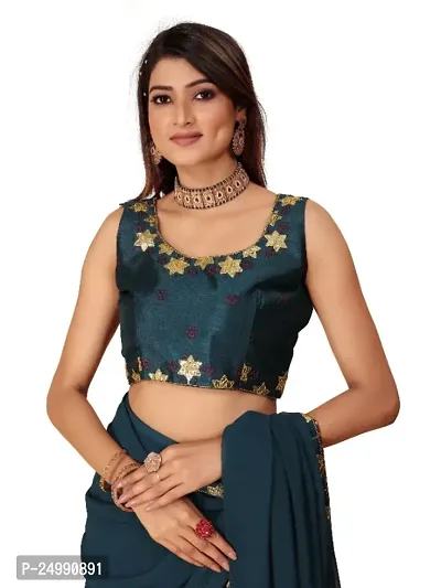 New Fancy Georgette Embroidery work Lace Saree With Blouse-thumb5