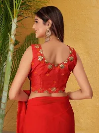 New Fancy Georgette Embroidery work Lace Saree With Blouse-thumb1