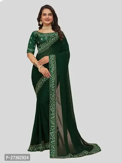 Beautifull Georgette Embroidery Saree With Beautiful Lace And Blouse-thumb0