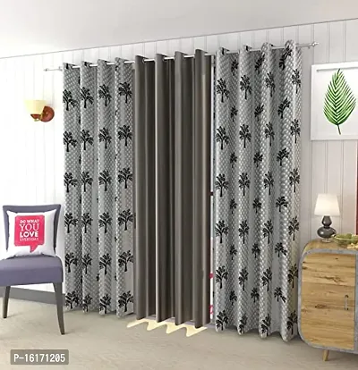RDK Polyester Printed Tree Eyelet Curtains Set-of-3
