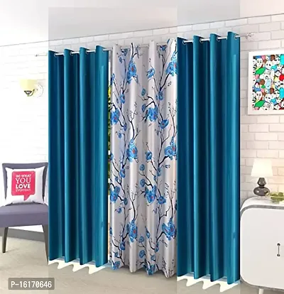 RDK Polyester Floral Flower Printed Eyelet Curtains Combo, Pack of 3-thumb0