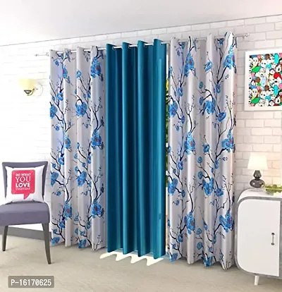 RDK Polyester Floral Flower Printed Eyelet Curtains Combo, Pack of 3-thumb0