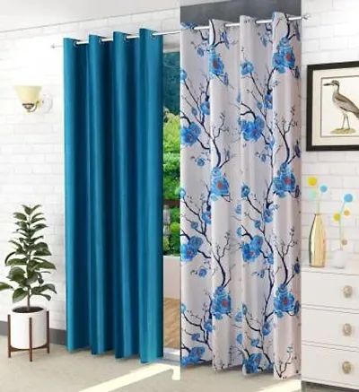 Long Crush Printed and Solid Window Curtain_Set of 2and 3