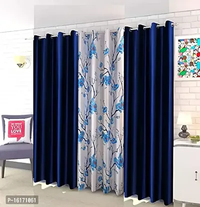 RDK Polyester Floral Flower Printed Eyelet Curtains Combo, Pack of 3-thumb0