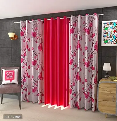 RDK Polyester Floral Flower Printed Eyelet Curtains Combo, Pack of 3-thumb0