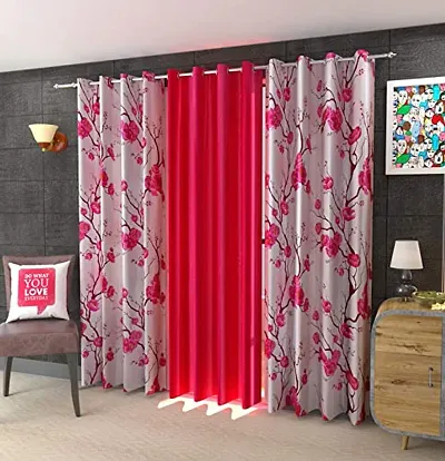 RDK Polyester Floral Flower Printed Eyelet Curtains Combo, Pack of 3