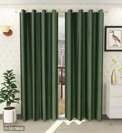 RDK Polyster Solid Long Crush Plain Door Curtain, 7 Feet, Dark Green-Set of 2-thumb0