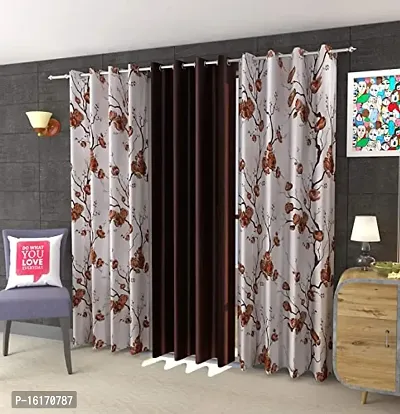 RDK Polyester Floral Flower Printed Eyelet Curtains Combo, Pack of 3