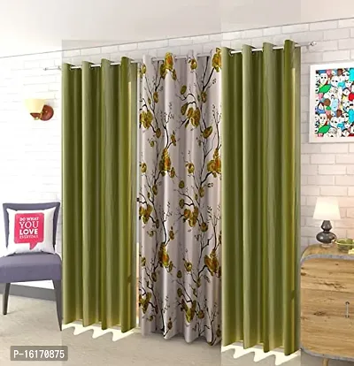 RDK Polyester Floral Flower Printed Eyelet Curtains Combo, Pack of 3