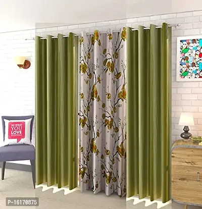 RDK Polyester Floral Flower Printed Eyelet Curtains Combo, Pack of 3-thumb0