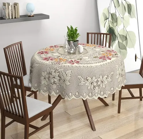 BIGGER FISH 60 Inch Round Table Cover Poly Cotton Floral Elegant Design 6 Seater Tablecloth/Medium Center Table Cover