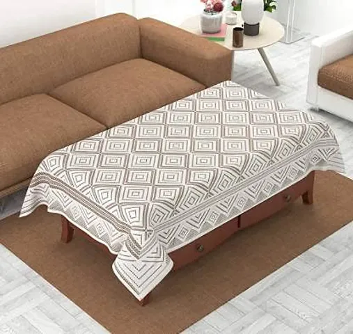 CASA-NEST Net Fabric Designer Geometric 4 Seater Rectangular Center Table Cloth (Off White, 40 x 60 Inches)