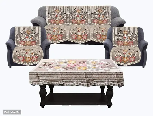 Flower Cotton 5 Seater Sofa Cover with Center Table Cover-thumb0